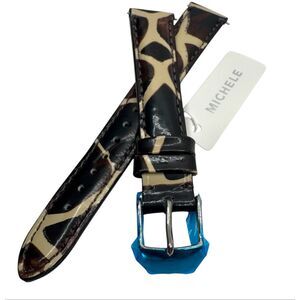 MICHELE 16mm Animal Print Leather Watch Strap Brown Cream NWT